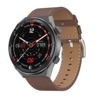 Smart Watch DT3 Mate fekete színű okosóra forgatható funkciógombbal - barna bőr + ajándék gumiszíj